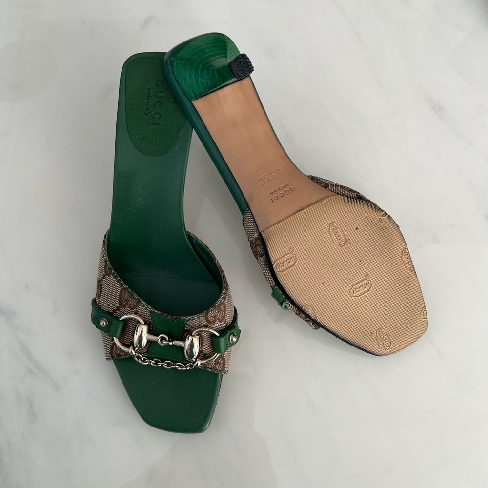 Gucci by Tom Ford Green GG Monogram Horsebit Mules / US 6 1/2 / Vintage - Picture 9 of 10